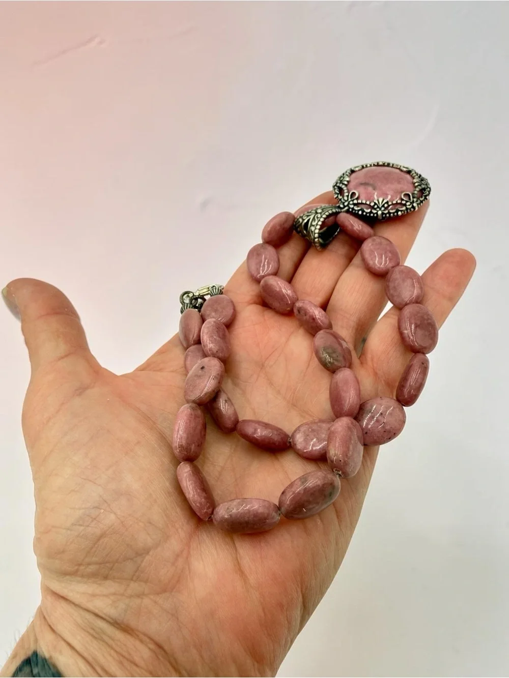 Carolyn Pollack Rhodonite Necklace Enhancer Sterling 925 Pink Southwest Relios